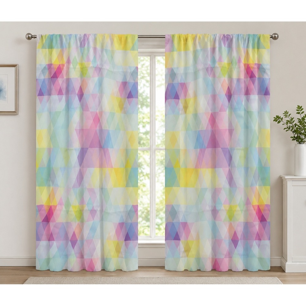 Ambesonne Pastel Geometric Triangle 2 Panel Window Curtains 56x95 Rod Pocket NEW